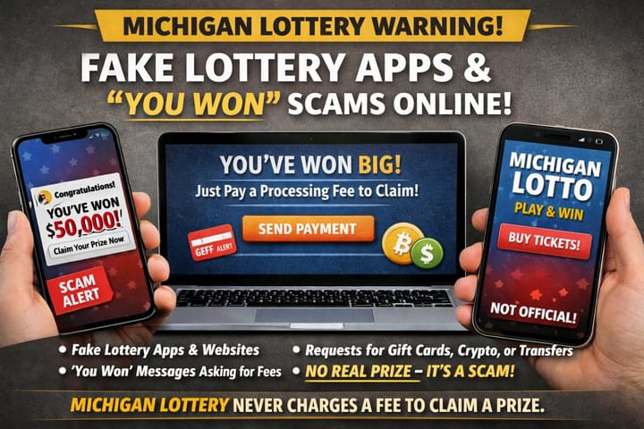 Michigan Lottery Warns: Fake Lottery Apps and “You Won” Messages Are Scamming People